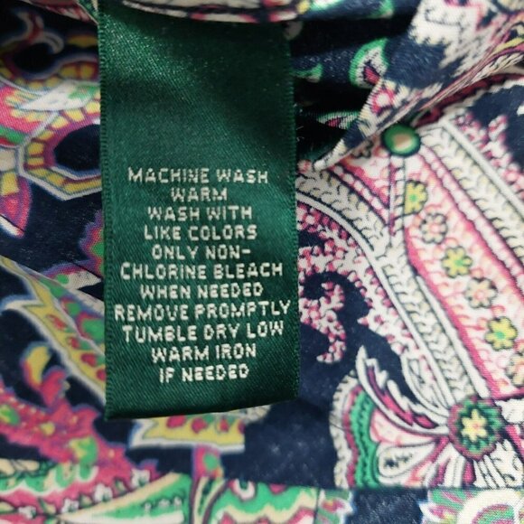 Lauren Ralph Lauren Non Iron Shirt Size PL Blue Paisley Tapestry Print Button Up - Picture 8 of 8